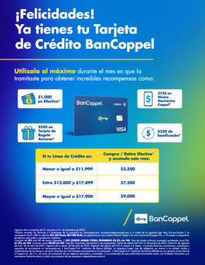 Ofertas de Bancos y Servicios en Heróica Puebla de Zaragoza | ¡Felicidades! Ya tienes tu Tarjeta de Crédito BanCoppel de Bancoppel | 16/3/2023 - 31/12/2023
