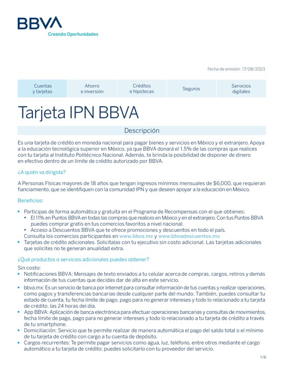 Catálogo BBVA Bancomer en Santiago (Nuevo León) | TDC IPN | 3/9/2023 - 31/12/2023