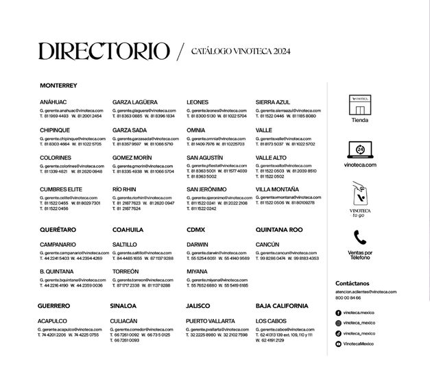 Catálogo Vinoteca en Cuauhtémoc (CDMX) | Regalos 2024 | 1/1/2024 - 31/12/2024