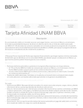 Ofertas de Bancos y Servicios en Tlaxcala de Xicohténcatl | Tarjeta Affinidad UNAM BBVA de BBVA Bancomer | 12/1/2024 - 29/4/2024