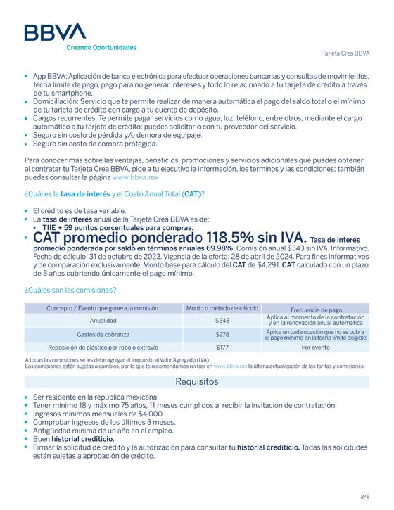 Catálogo BBVA Bancomer en Heróica Zitácuaro | Tarjeta Crea BBVA | 12/1/2024 - 28/4/2024