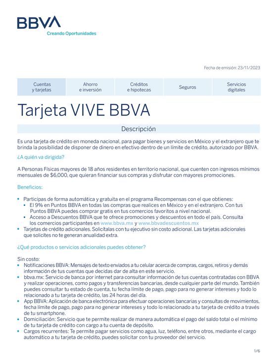 Catálogo BBVA Bancomer en Ciudad Obregón | Tarjeta VIVE BBVA | 12/1/2024 - 28/4/2024