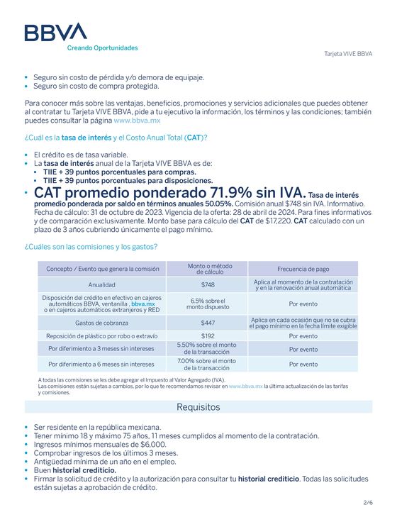 Catálogo BBVA Bancomer en Colima | Tarjeta VIVE BBVA | 12/1/2024 - 28/4/2024