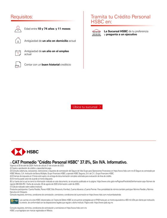 Catálogo HSBC en Zamora de Hidalgo | Folleto Crédito Personal HSBC | 12/1/2024 - 30/4/2024
