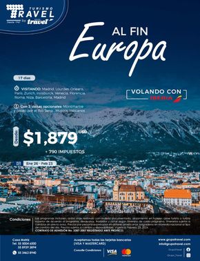 Ofertas de Viajes y Entretenimiento en Zapopan | Al fin Europa de Grupo Travel | 18/1/2024 - 23/2/2024