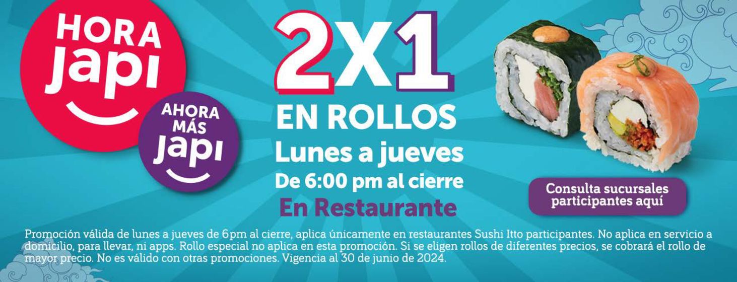 Catálogo Sushi Itto en San Francisco Coacalco | 2x1 en rollos | 23/1/2024 - 30/6/2024