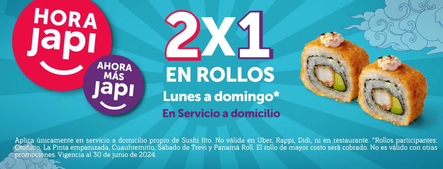 Catálogo Sushi Itto en Cuauhtémoc (CDMX) | 2x1 en rollos | 23/1/2024 - 30/6/2024