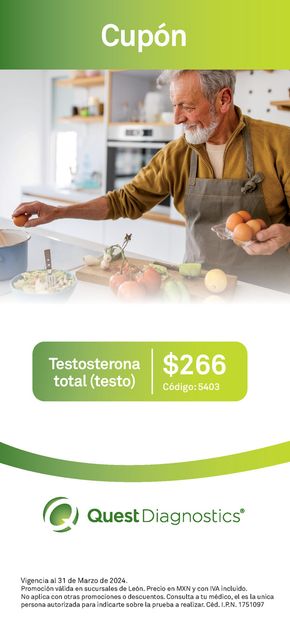 Ofertas de Farmacias y Salud en La Ermita | Cupón Testosterona Total de Quest Diagnostics | 13/2/2024 - 31/3/2024