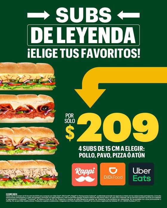 Catálogo Subway en Ciudad de México | Subs de leyenda | 28/2/2024 - 10/4/2024