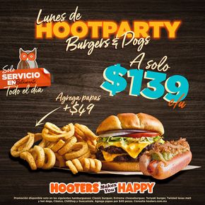 Ofertas de Restaurantes en Ciudad López Mateos | Lunes de Hootparty de Hooters | 3/4/2024 - 30/4/2024