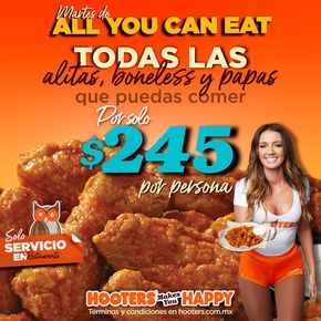 Ofertas de Restaurantes en Benito Juárez (CDMX) | Martes de All you can eat de Hooters | 3/4/2024 - 30/4/2024