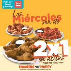 Ofertas de Restaurantes en Benito Juárez (CDMX) | Miércoles de 2 x 1 de Hooters | 3/4/2024 - 30/4/2024