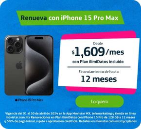 Ofertas de Electrónica en Oaxaca de Juárez | Renueva con iPhone 15 Pro Max de Movistar | 9/4/2024 - 30/4/2024