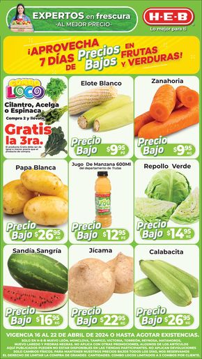 Catálogo HEB en Torreón | Precios Bajos en Frutas y Verduras | 16/4/2024 - 22/4/2024