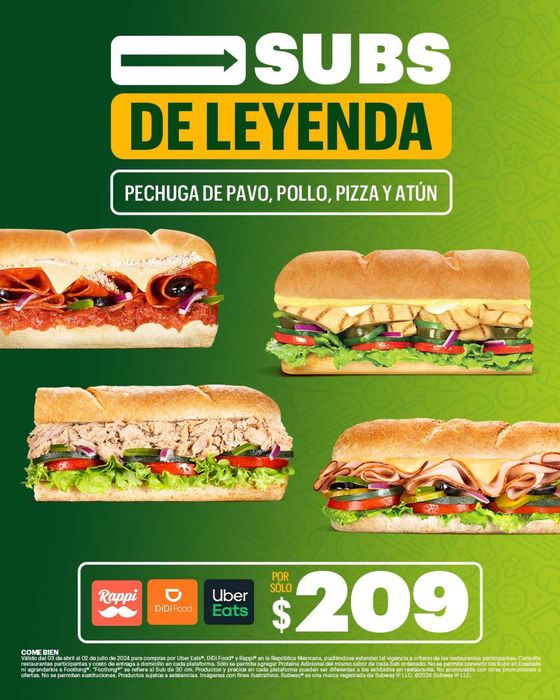 Catálogo Subway en Monterrey | Subs de leyenda | 19/4/2024 - 2/7/2024