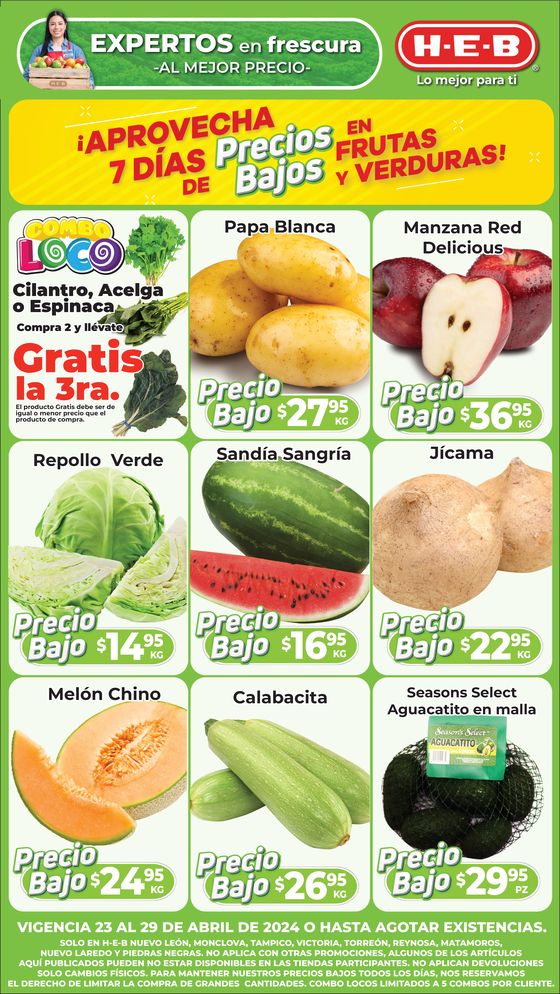Catálogo HEB en Primero de Mayo (Tamaulipas) | Precios Bajos en Frutas y Verduras | 23/4/2024 - 29/4/2024