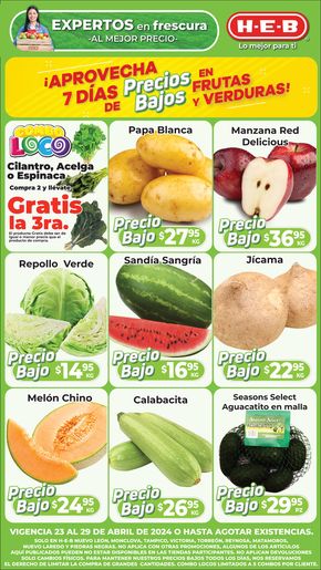 Catálogo HEB en Tampico (Tamaulipas) | Precios Bajos en Frutas y Verduras | 23/4/2024 - 29/4/2024