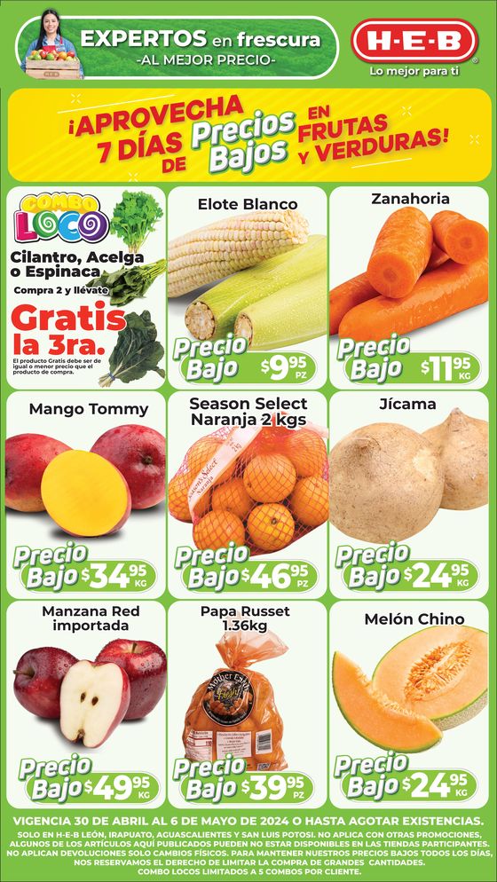 Catálogo HEB en Aguascalientes | Precios Bajos en Frutas y Verduras | 30/4/2024 - 6/5/2024