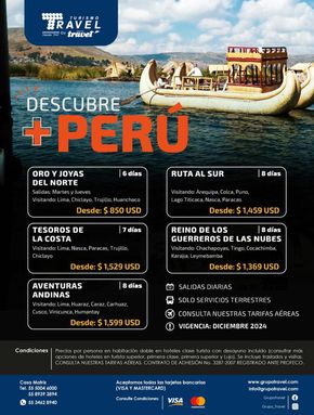 Ofertas de Viajes y Entretenimiento en Tesistán (San Francisco Tesistán) | Descubre Perú de Grupo Travel | 20/5/2024 - 30/11/2024
