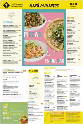 Ofertas de Restaurantes en Cancún | CPK Menú de California Pizza Kitchen | 24/6/2024 - 31/12/2024