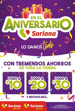 Ofertas de Supermercados en Villa Lázaro Cárdenas (La Uno) | Folleto Aniversario Mercado de Soriana Express | 27/9/2024 - 9/10/2024