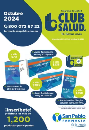 Catálogo Farmacia San Pablo en Tlalnepantla | Club Salud Octubre | 1/10/2024 - 31/10/2024