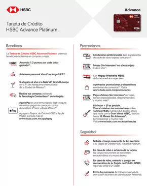 Ofertas de Bancos y Servicios en Comonfort | Folleto Tarjetas de Crédito Advance Platinum de HSBC | 23/10/2024 - 9/1/2025