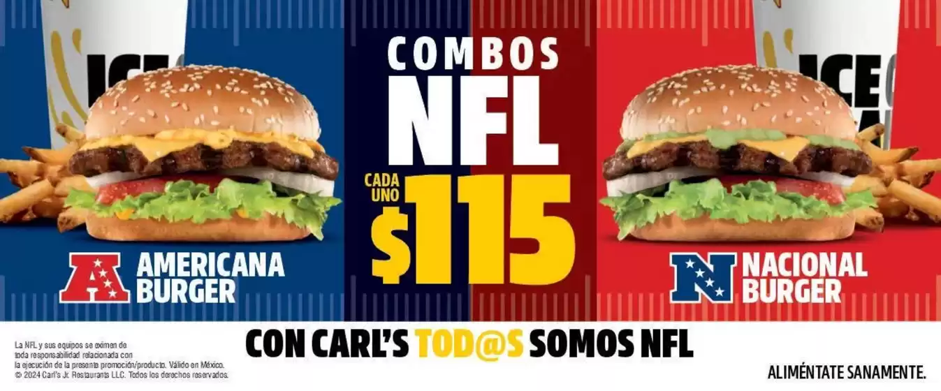 Catálogo Carl's Jr en Monterrey | Combos NFL | 23/10/2024 - 31/12/2024