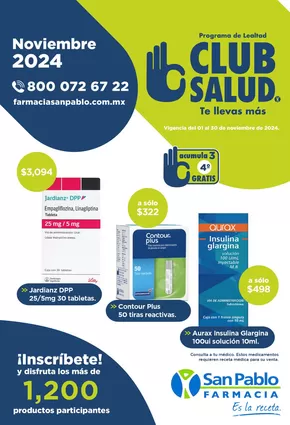 Ofertas de Farmacias y Salud en Atlixco | Club Salud Noviembre  de Farmacia San Pablo | 1/11/2024 - 30/11/2024