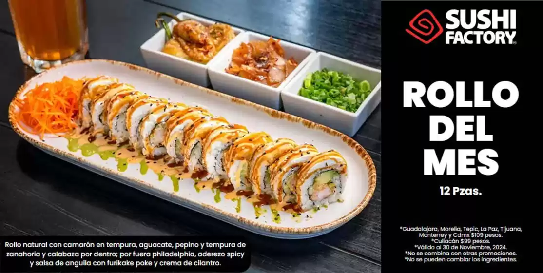 Catálogo Sushi Factory en Culiacán Rosales | Rollo del mes  | 6/11/2024 - 30/11/2024