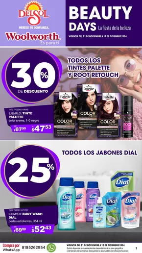 Ofertas de Tiendas Departamentales en Los Mochis | La fiesta de la Belleza! de Woolworth | 25/11/2024 - 12/12/2024