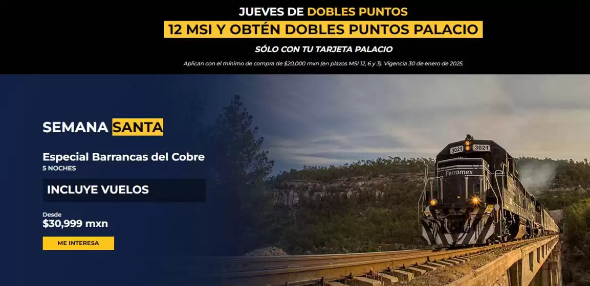 Catálogo Viajes Palacio en Zapopan | Jueves de dobles puntos | 30/1/2025 - 30/1/2025