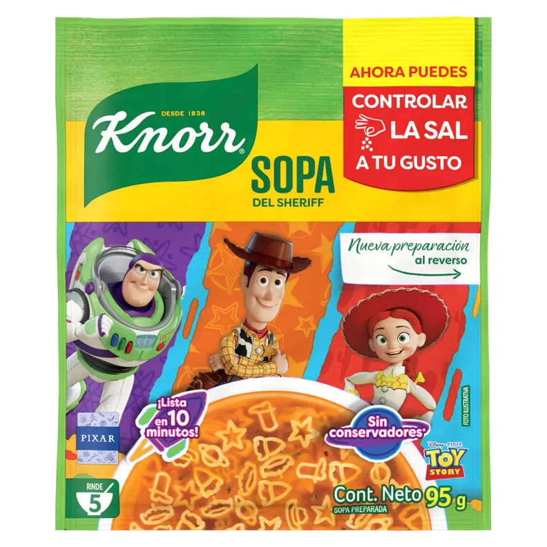 Oferta de Sopa de fideo Knorr con forma de Toy Story 95g por $18.5 en AKÁ Superbodega