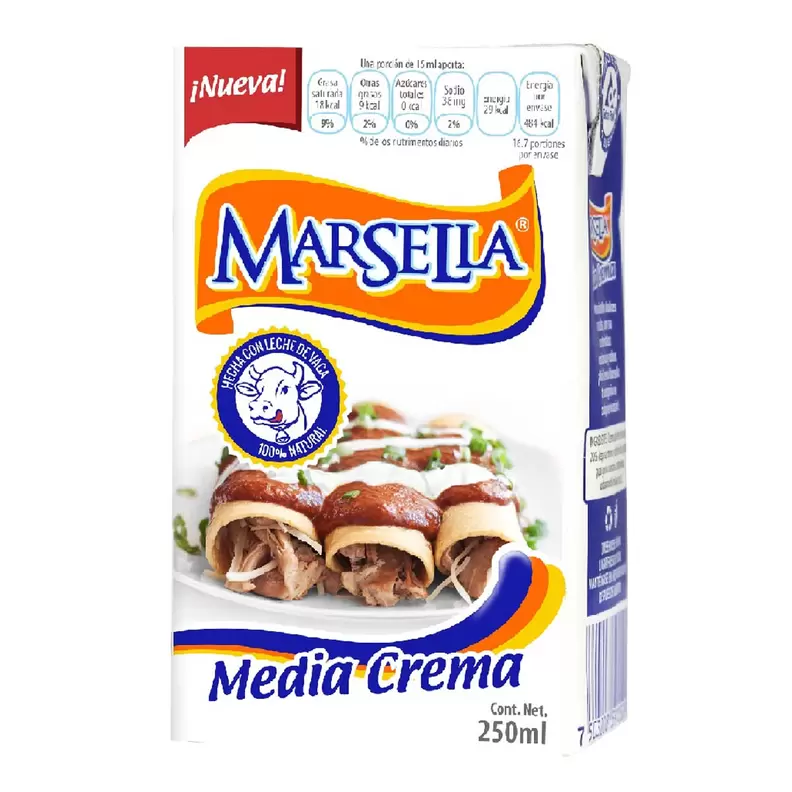 Oferta de Media Crema Marsella 250ml por $15.9 en AKÁ Superbodega