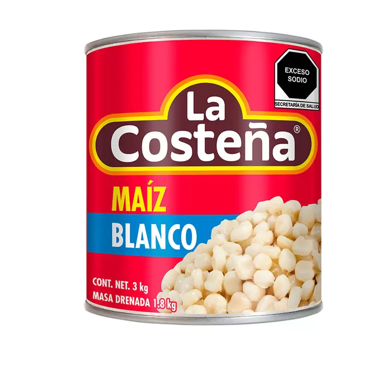 Oferta de Maiz Pozolero La Costeña Lata de 3kG. por $68.5 en AKÁ Superbodega