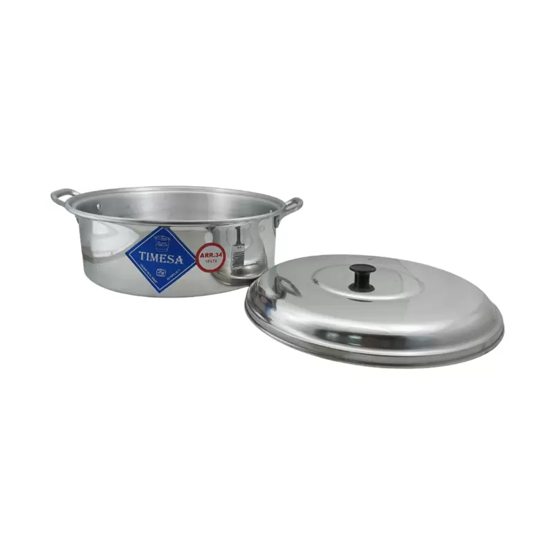 Oferta de Cacerola Arrocera con Tapa y Asas Pequeña de Aluminio 6 litros 28 cm Plata Timesa por $380 en Anforama