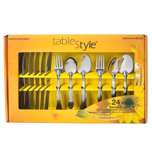 Oferta de Juego de Cubiertos de 24 piezas de Acero Inoxidable Elegante Maya Moven por $299 en Anforama