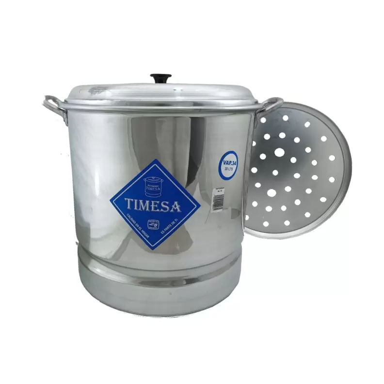 Oferta de Vaporera de 34 cm de 30 Litros de Aluminio con Tapa Rejilla y Asas Timesa por $714 en Anforama