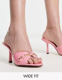 Oferta de RAID Wide Fit Gloria heeled mules in pink patent por $24.5 en ASOS