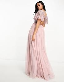 Oferta de Beauut Bridesmaid embellished maxi dress with open back detail in frosted pink por $34.64 en ASOS
