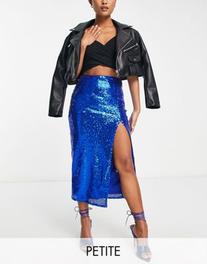 Oferta de Collective the Label Petite exclusive midaxi sequin skirt in cobalt blue por $27 en ASOS