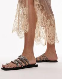 Oferta de Topshop Keira leather western buckle sandals in brown snake por $47.99 en ASOS