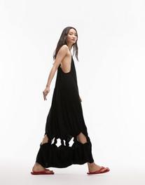 Oferta de Topshop premium knot dress maxi dress in black por $35 en ASOS