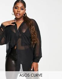 Oferta de ASOS DESIGN Curve oversized mesh shirt in black - BLACK por $30 en ASOS