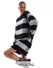 Oferta de ASOS DESIGN Tall crew neck mini dress with wide cuff in stripe por $30 en ASOS