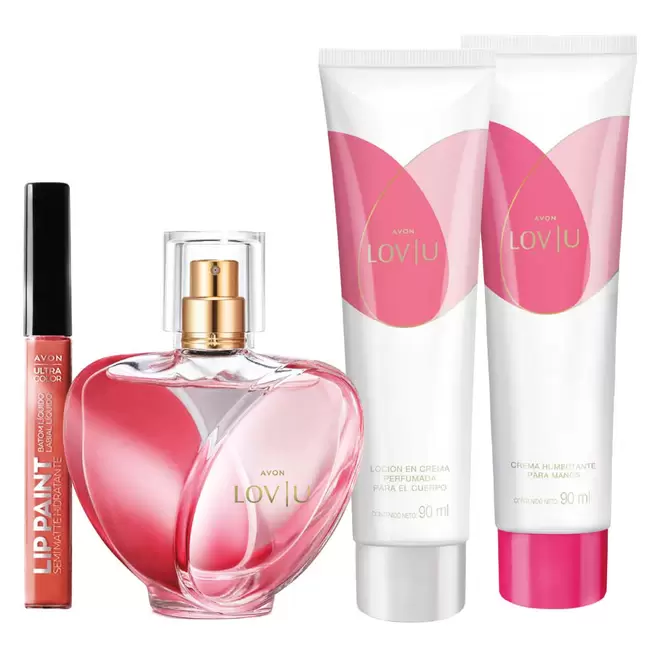 Oferta de Set LOV U Original Labial Líquido Ultra Color Lip Paint Fragancia en spray Loción en Crema Para El Cuerpo Loción Para Las Manos por $469 en Avon