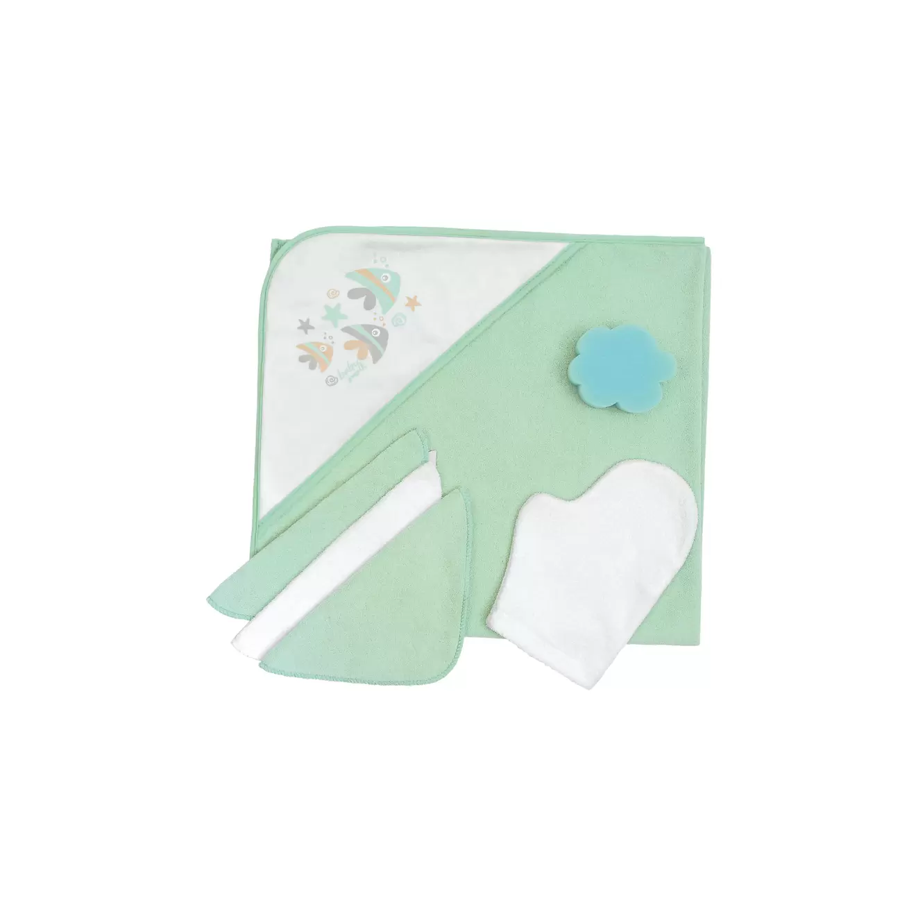 Oferta de Set burbujas 6 pzas; salida de baño, toallitas faciales, guante de baño y esponja por $299 en Baby mink