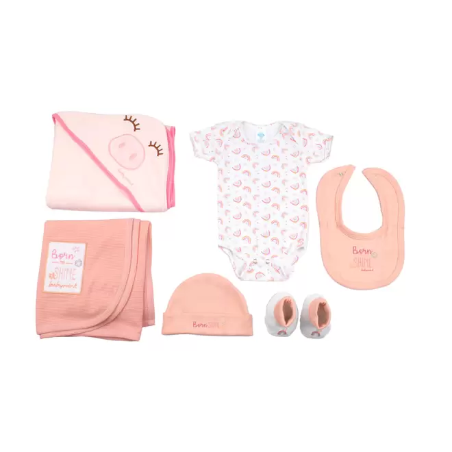 Oferta de Kit baby shower 7 pzas; pañalero, gorrito, babero, 1 par de zapatos, salida de baño y sábana termal por $551.65 en Baby mink