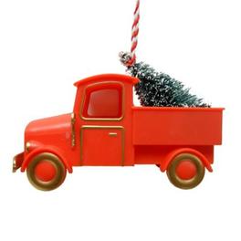 Oferta de Adorno navideño para colgar H for Happy™ con forma de camión color rojo por $28 en Bed Bath & Beyond
