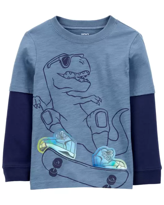 Oferta de Playera Manga Larga Mezcla De Algodón Dinosaurio Azul Carter's por $279 en Carter's